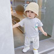 儿童夏季短袖男宝宝条纹宽松版，t桖女童纯棉，卡通韩版薄款半袖上衣