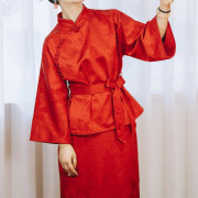 新中式晨拍礼服女新娘旗袍酒红色半身裙两件套复古结婚晨袍敬酒服