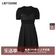 LOFTSHINE珞炫黑色连衣裙夏时尚假两件显瘦裙子X2213839