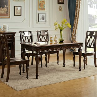 美式复古全实木餐桌椅，组合家用大户型长方形，现代田园简约欧式桌