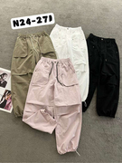 n9工装裤女2024春夏女装，美式复古宽松显瘦休闲裤设计感长裤子