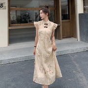新中式国风旗袍连衣裙女夏季2024小飞袖设计感气质显瘦长裙子