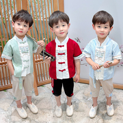 2023夏季短袖儿童中国风复古汉服男童唐装薄款民族风套装男孩