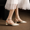 高跟鞋女夏季包头凉鞋，2024年网红配裙子尖头，白色仙女鞋