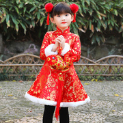 女童旗袍儿童唐装公主裙冬装女宝宝新年童装中国风拜年服周岁礼服