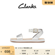 Clarks其乐女士夏季大方简约露趾一字带平底凉鞋优雅舒适女凉鞋