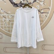 白色圆领t恤24春季韩版宽松大码长款卡通刺绣长袖打底衫上衣