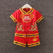 男童唐装套装一周岁宝宝抓周礼服，儿童红色女孩夏季周岁宴衣服冠衣