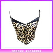 Leopard Print Corset 性感修身型黑色豹纹V领吊带露背打底小背心