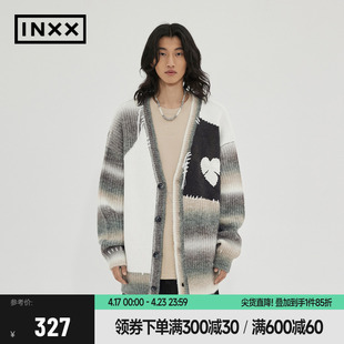 inxxallpick慵懒宽松针织衫，男不规则撞色拼接开衫毛衣外套