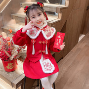 女小童唐装汉服套装中国风，套裙宝宝周岁，抓周新年服红色喜庆拜年服