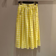格子休闲黄色半身裙法式小众2023春夏洋气中长裙，系带a字裙ins