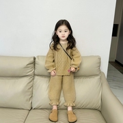 2023秋冬季女童针织套装，复古麻花毛衣宝宝，韩版洋气宽松花边毛线裤