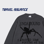 TRAVEL ISSUANCE 攀爬蜘蛛 暗黑系欧美潮流痞帅街头宽松长袖毛衣