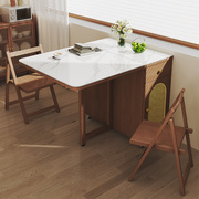折叠餐桌小户型家用岩板桌子简易出租屋，现代简约收纳伸缩可变方桌