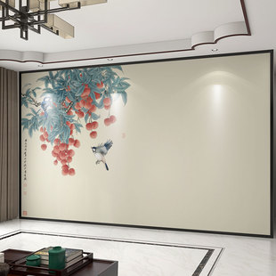 墙纸定制中式3d立体石榴花鸟电视背景墙壁纸，客厅壁布卧室墙布壁画