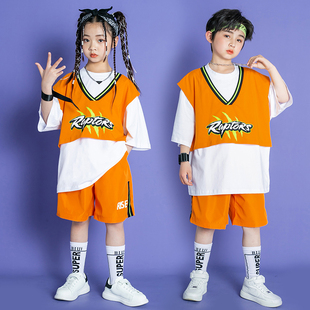 儿童啦啦队演出服装男女童街舞嘻哈潮服套装夏季小学生运动会班服