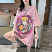 小众设计感短袖t恤女夏季韩版宽松大码中长款下衣失踪可爱上衣服