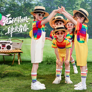 夏季儿童可爱背带裤幼儿园，六一表演服合唱服装小学生啦啦队演出服