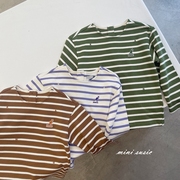 100-160韩系男女童刺绣字母条纹长袖T恤（有点小厚度）