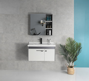 意式浴室柜组合洗脸盆岩板陶瓷灰色，卫浴柜不锈钢门板卧室智能化妆