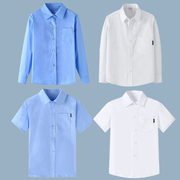 男童白色口袋衬衫纯棉，蓝色小学生短袖校服上衣，儿童中大童长袖衬衣