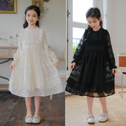 2023秋季韩版女童秋装绣花长袖，连衣裙中大童，蕾丝公主裙女孩仙女裙