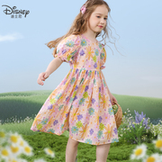 迪士尼女童连衣裙儿童裙子薄款夏装全棉公主裙碎花裙洋气童装