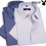 男士短袖衬衫中年休闲条纹，衬衣宽松商务，正装半袖全棉免烫薄款夏季