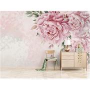 美式手绘粉色花卉花朵，网红客厅电视背景，墙纸沙发壁纸壁画卧室墙布