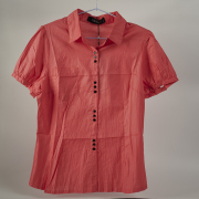 夏季西瓜红女士短袖衬衫衬衣上衣宽松翻领休闲纯色