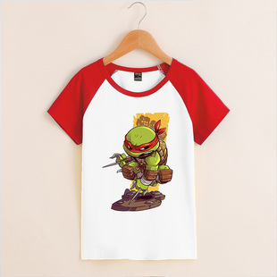 忍者神龟好玩可爱半袖T恤毕业纪念衫夏装男女红乌龟叉子短袖童装t