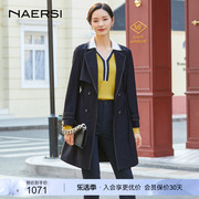 NAERSI/娜尔思四面弹双排扣经典风衣外套女2024春季中长款