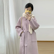 高级感温柔风紫色呢子，大衣女秋冬装韩版中长款小个子毛呢外套