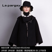 lapargay纳帕佳2023女装秋冬季黑色短款斗篷，毛呢外套休闲大衣