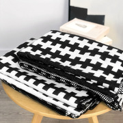 黑白十字条纹毯子轻奢毛毯被子午睡毯单人空调毯样板房沙发毯