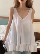 韩国chic设计感褶皱v领前后两穿短款背心连衣裙，宽松荷叶边娃娃裙