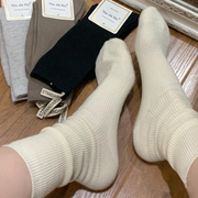 奶白色袜子女春秋季中筒袜纯棉网红ins潮韩国日系长筒夏天堆堆袜