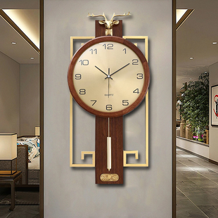 新中式挂钟2023客厅家用大气，钟表轻奢创意时尚，石英钟挂墙时钟