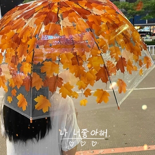 日系小清新枫叶雨伞蘑菇伞公主伞长柄直杆网红透明雨伞晴雨两用伞