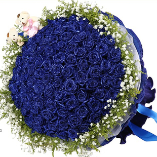 蓝色妖姬蓝玫瑰花束，礼盒同城花店，送花鲜花速递上海北京广州马鞍山
