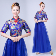 大合唱礼服女长款中国风复古立领独唱红歌团体服装演出服比赛长裙