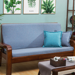 麻布实木红木沙发坐垫带靠背高密度海绵加厚简约现代四季通用防滑