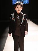 儿童模特走秀钢琴演出服男童西服套装复古小西装主持人中国风礼服