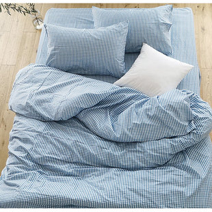 纯棉格子床单床笠被套睡眠，橄榄绿宿舍单件枕套，藏蓝大格夏季