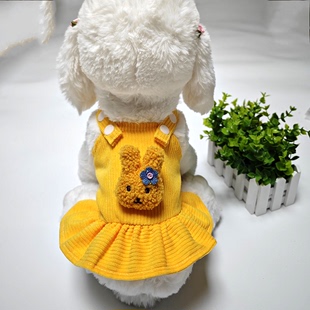 可爱亮黄色灯芯绒狗狗公主裙子春夏装泰迪比熊博美贵宾宠物衣服