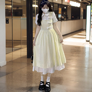 假两件连衣裙少女夏装初中高中学生甜美新中式旗袍长裙子.