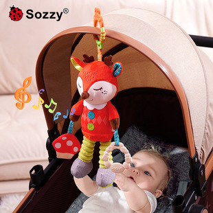 sozzy宝宝床挂音乐拉铃新生儿，推车挂件安抚玩偶婴儿玩具益智0-1岁
