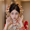 水舞u1723新娘头饰红色，中式花朵套装，结婚礼秀禾龙凤褂发饰品