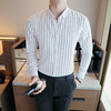 青年黑白竖条条纹男士长袖衬衫韩版修身时尚休闲衬衣小清新职业潮